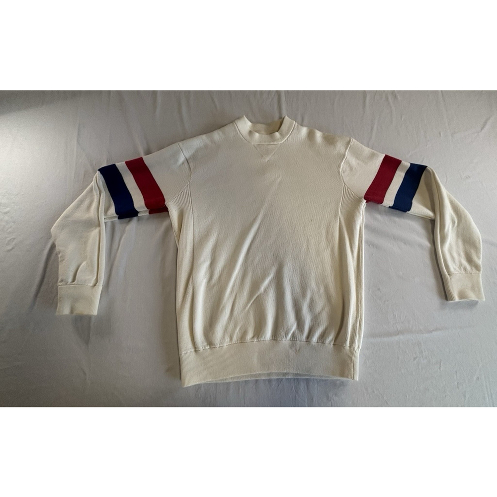 H&M LOGG Retro Striped Sleeve Sweatshirt XS White Red Blue Varsity Style